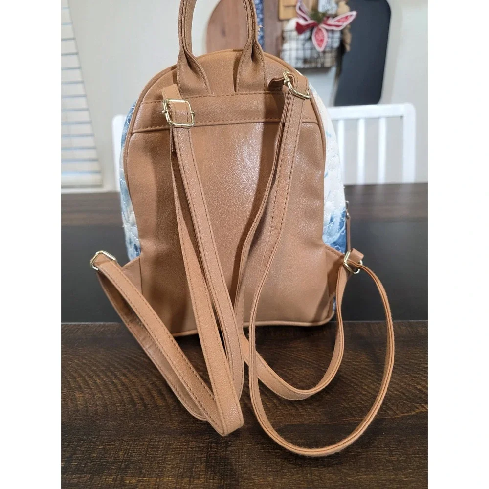 Betsey Johnson Tie Dye Denim Mini Backpack Blue Jean Quilted Flowers Bag 90s y2k - Picture 2 of 15